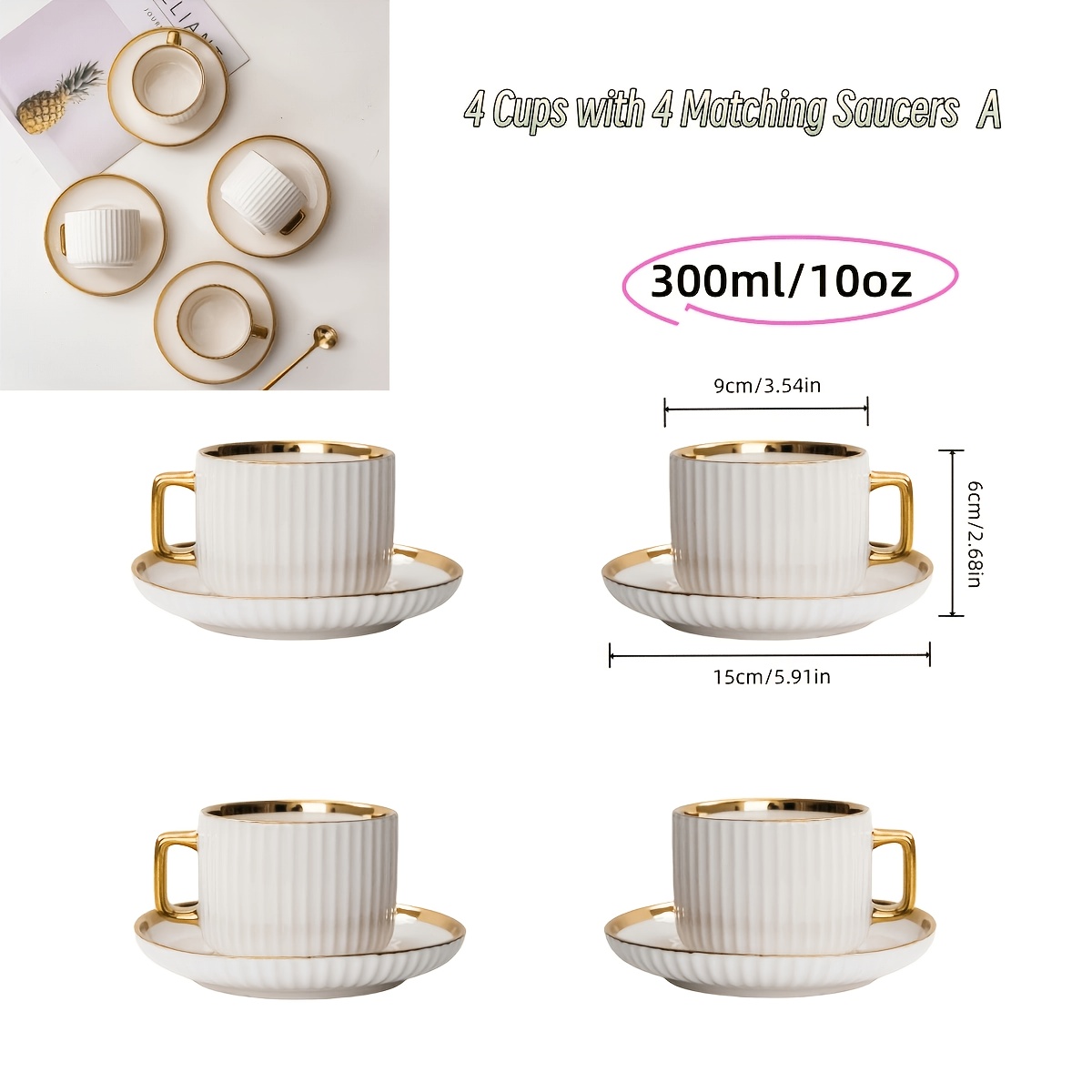 Image of Coffee Cup With Saucer, And Vertical Texture, Reusable Drinkware, Stackable, Perfect For Home, Cafe, And Women's Gatherings