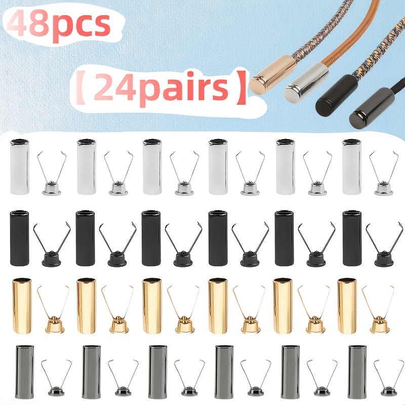 TEMU 24 Sets - 48 Tapas de Cordón con de Metal, Sudaderas con Capucha, Cordones para Gorros, Tapas para Cordones de Gorros de Piel, Hebilla de Ajuste