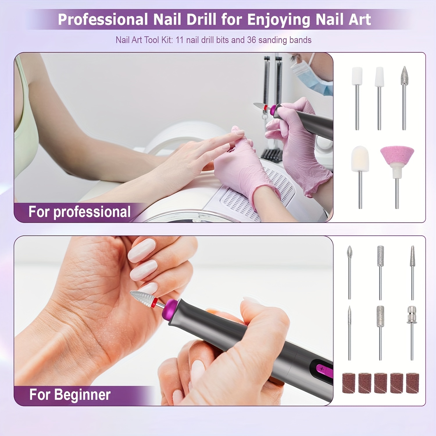 Electric Nail Drill Nails Art File Set Manicure Elettrico, Kit Smerigliatrice Per Unghie Tampone Per Unghie Portatile Multi-funzione Smalto Per Unghie Naturale Grindin | IT - Foto 6