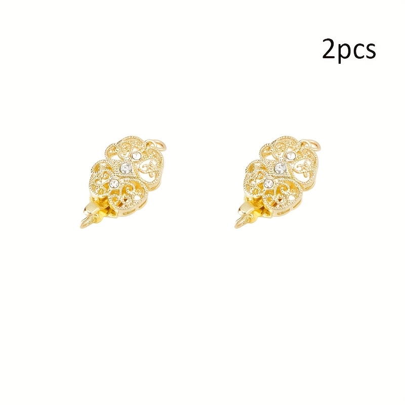Image of 2pcs Of Floral Wire Necklace Clasp Set, Brass Rhinestone Box Clasp Jewelry Sliding Connector, Additions For Necklace And Bracelet