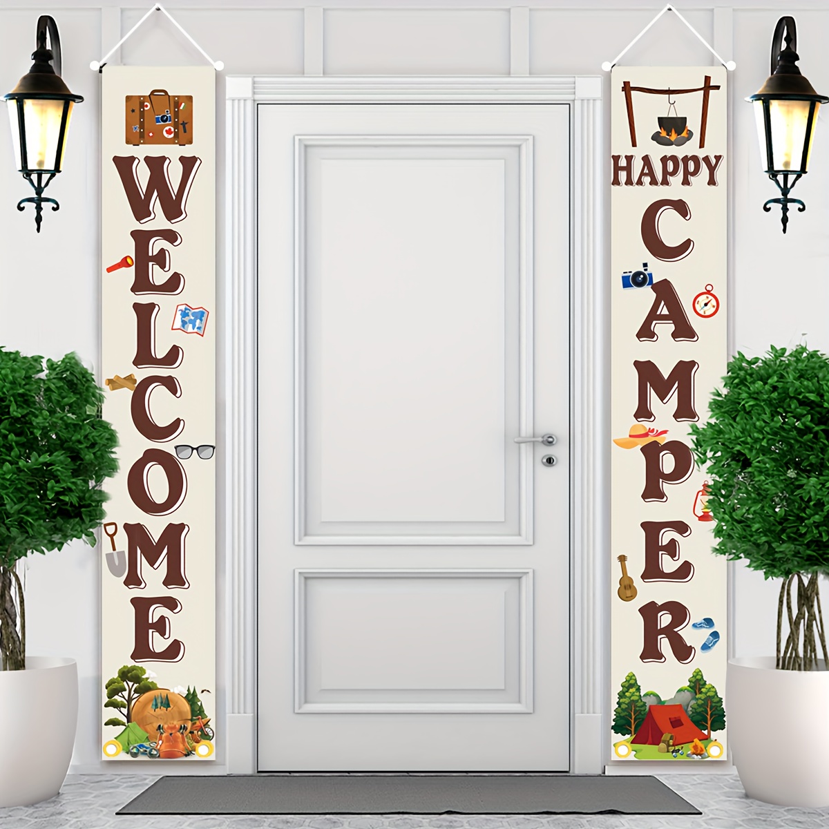 

2pcs/set Camping Party Decorations Camping Party Banner Camping Sign Welcome Banner For Camping Themed Birthday Party Decorations