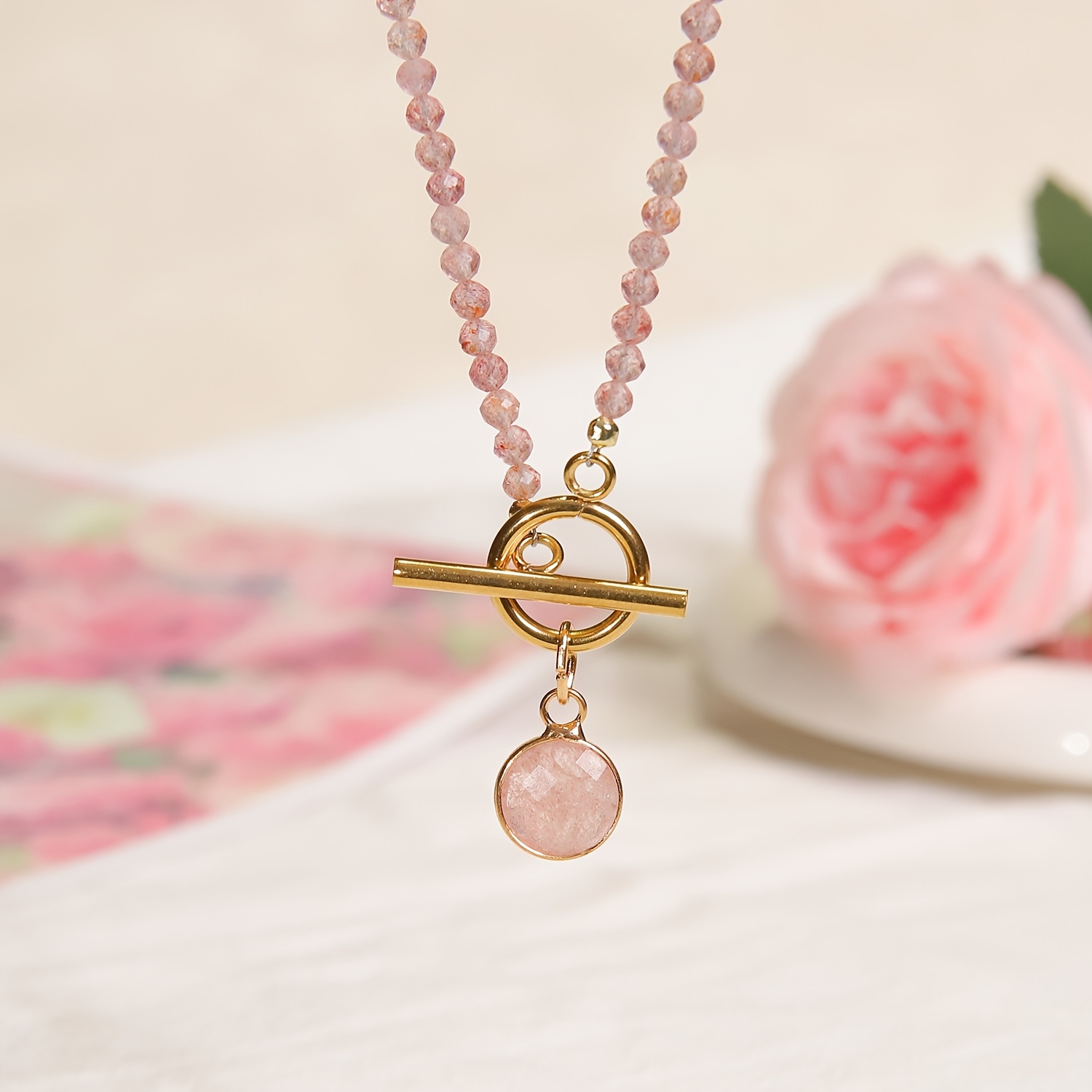 Women's Pink Strawberry Quartz Dainty Choker Necklace