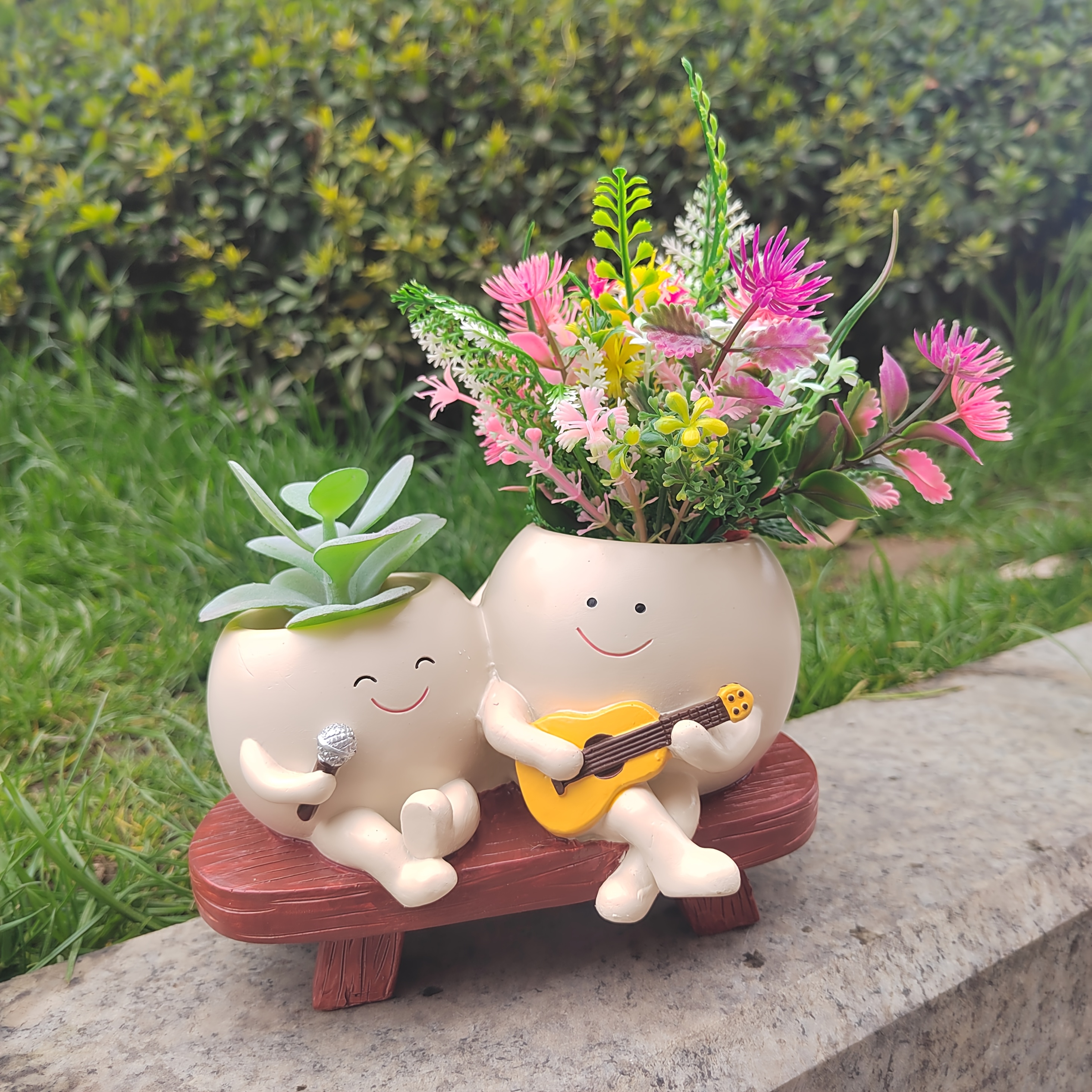 New Double Swing Guitar Succulent Small Flower Pot Craft Ornament Balcony Gardening Resin Flower Pot Gardening Gift Home Decor