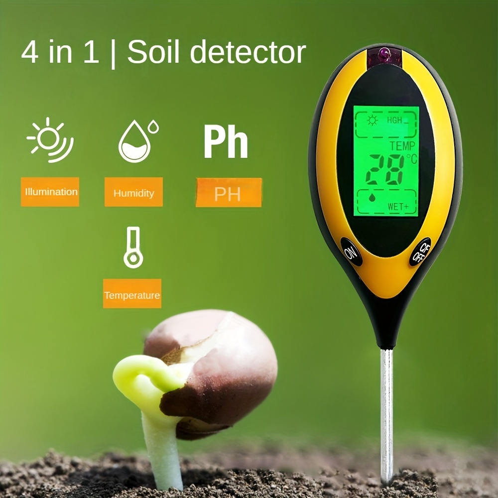 

Professional Soil Moisture Meter With 4 Functions: Test Soil Moisture, Ph Value, Temperature, And Sunlight Intensity (without Battery)