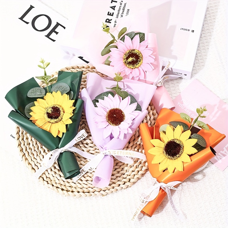 1pc Artificial Flower, Valentine's Day Sunflower Bouquet Soap Flower ...