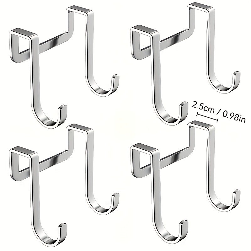 TEMU 4-pack Double Stainless Steel Hooks For Wardrobe, Cabinet, Bathroom Cabinet, Drawer, No-drill Hooks For Kitchen, Bedside, Bathroom, Dormitory