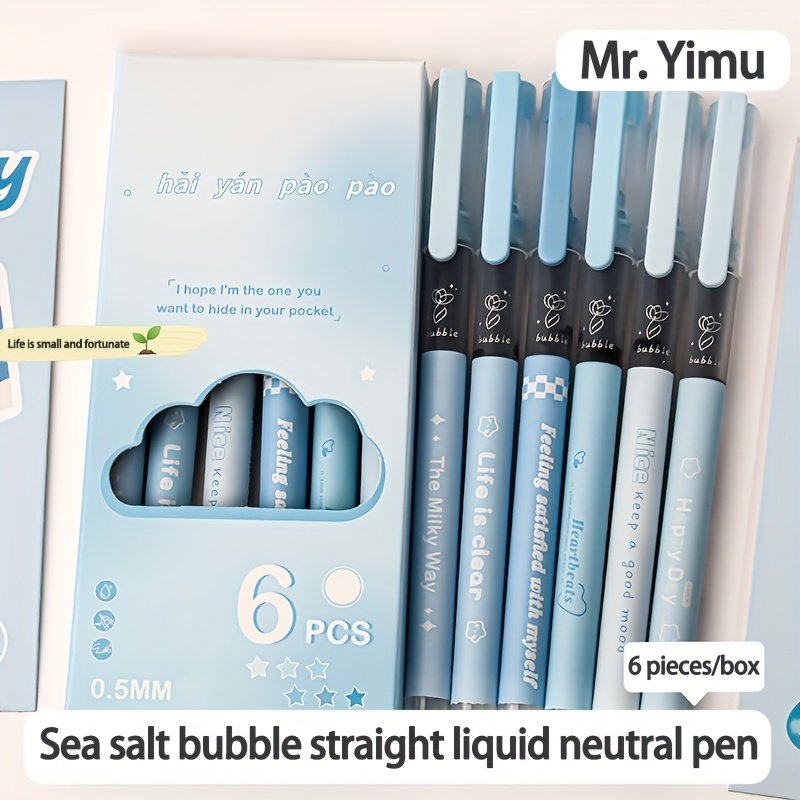 Image of 6pcs Box Of Fresh ·sea Salt Bubble Gel Pens With High And Straight 0.5mm Black Ink Office Supplies