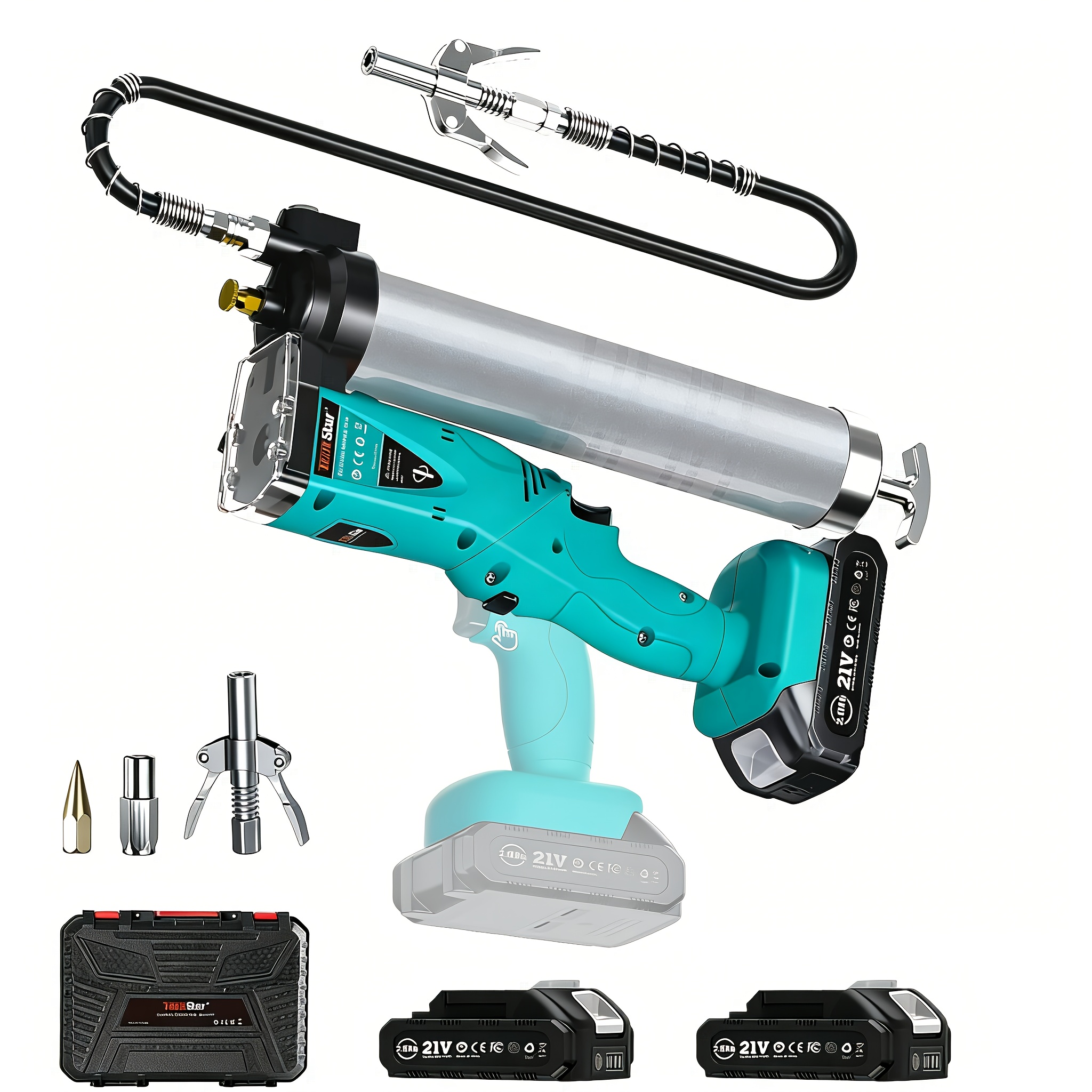 TEMU Pistolet à graisse électrique fil 2-en-1 Taskstar 10000 PSI avec deux batteries et un chargeur, tuyau de 39,4'' - Idéal pour la ferme, l' et des
