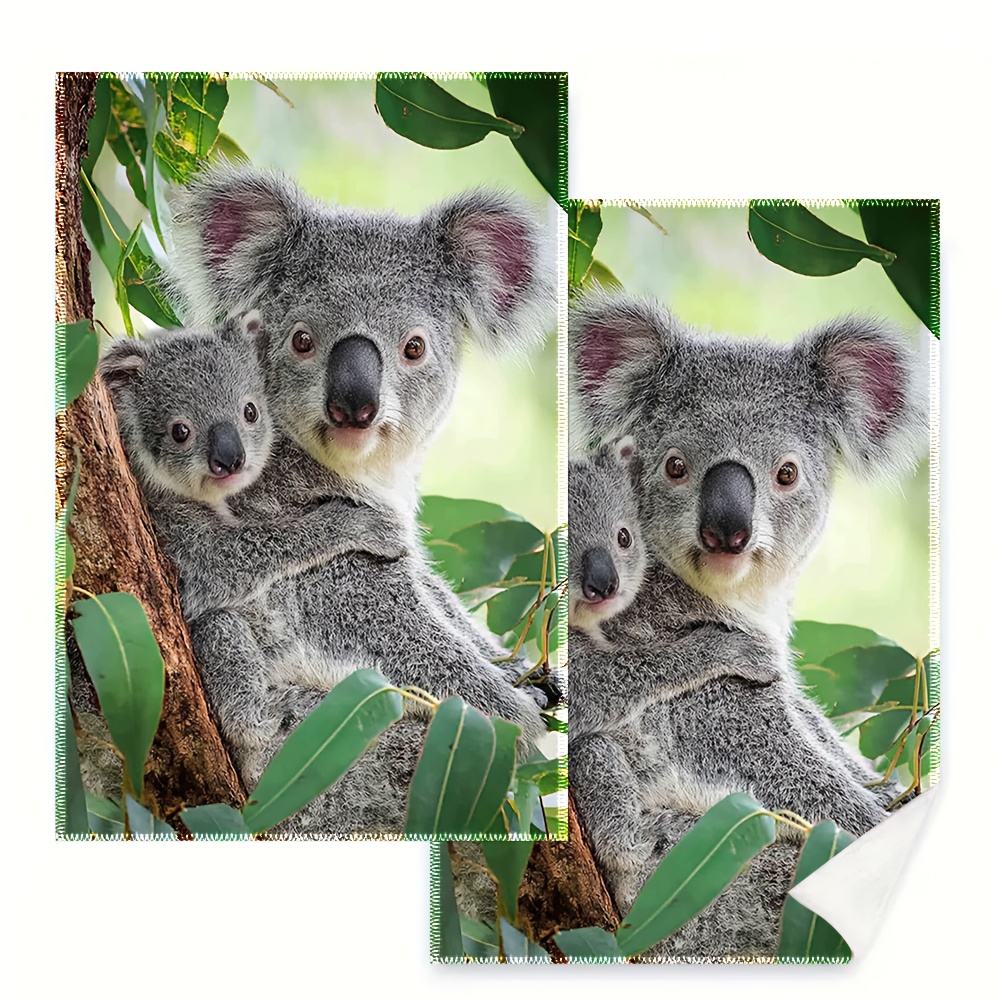 TEMU Of 2 Kitchen Towels And Dishcloths, Measuring 16x24 Inches, Featuring A Koala And Its Baby In A Eucalyptus Tree, Farmhouse-style Kitchens,