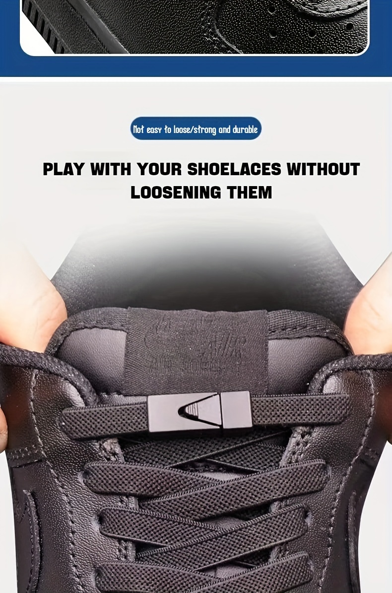 1 Pair of 8mm Wide Elastic Flat Straps with Metal Press Switch Buckle, Free Binding and Tying, Lazyman's Shoelaces