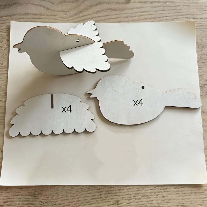 4pcs Wooden Bird Puzzle Craft Kit - Colorful Hanging Decorations For Easter, Christmas, New Year, And More