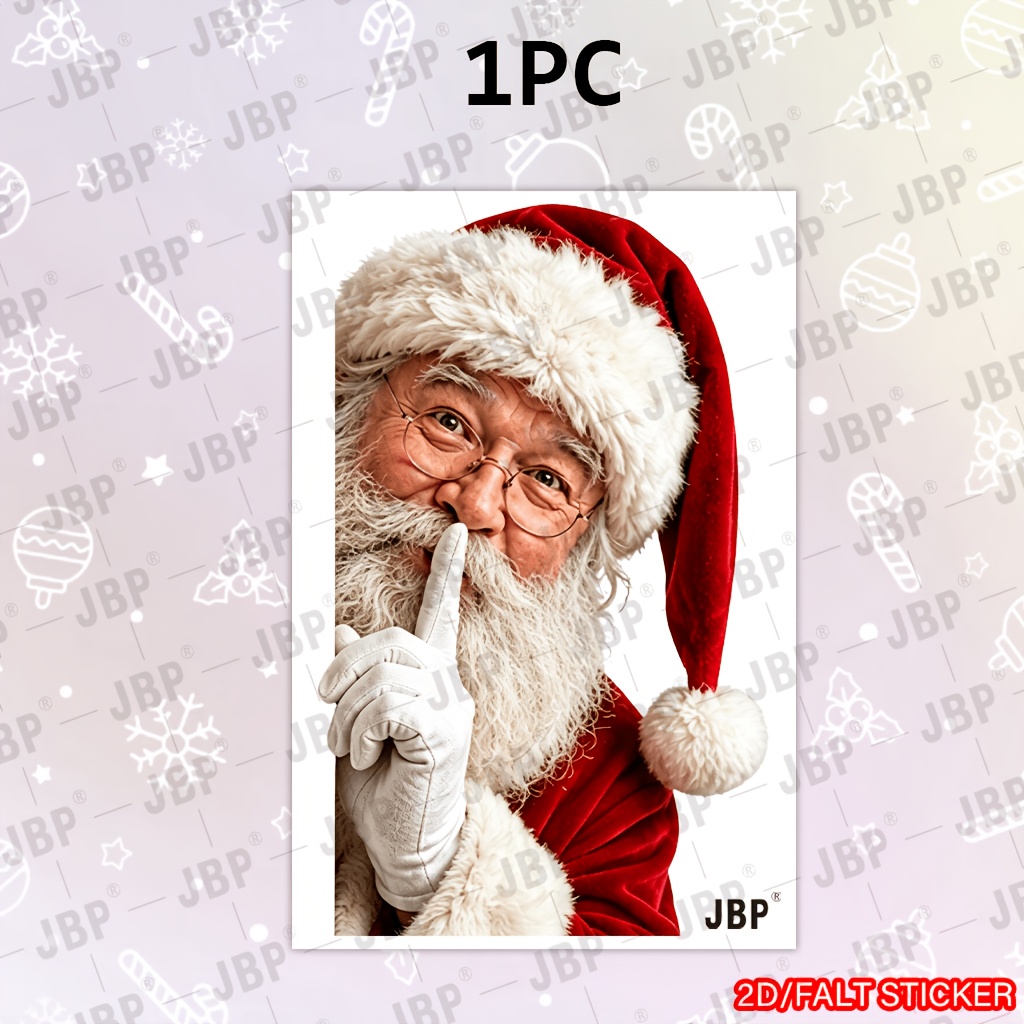 TEMU 2d Flat - 2d Flat - 2d Flat Realistic Peeking Santa Claus Window Sticker Realistic Santa With Glasses Shush Gesture Design Easy To Apply For