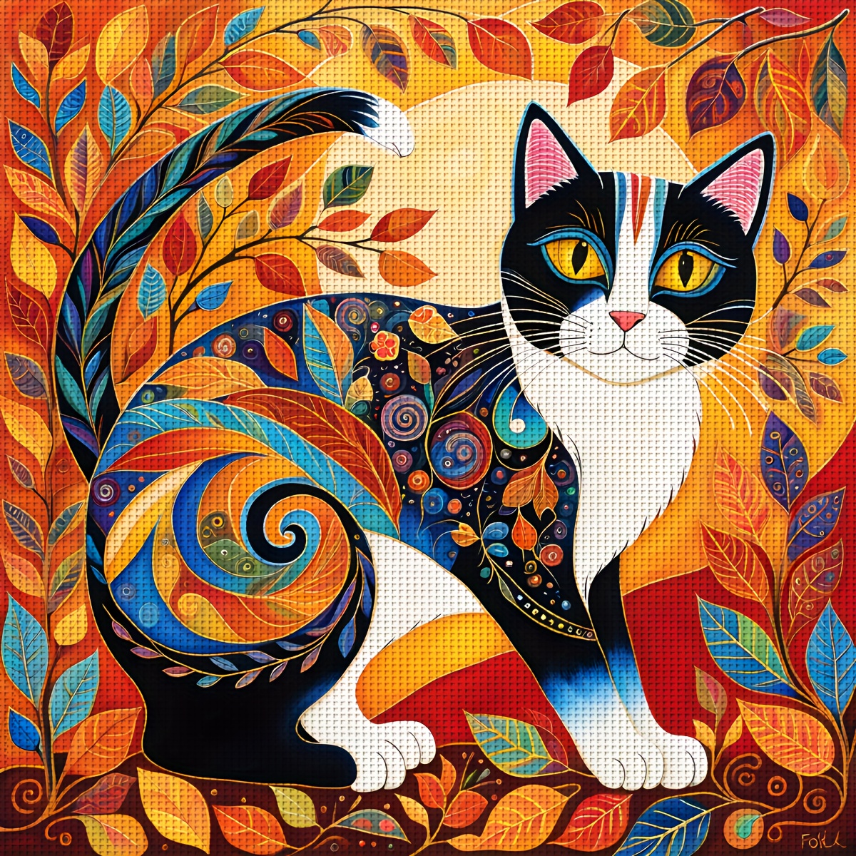 TEMU JOZYSH, 1pc, 40X40Cm/15.7X15.7Inch, Kit de Point de Croix, Ensemble de Broderie Artisanale, Chat Bloc de Couleurs, Kit de Point de Croix Imprimé