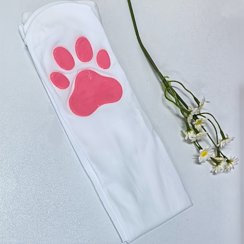 TEMU 3d Cute And Paw Over-the-knee Socks, Available In Black And White, Adorable Soft Five-toe Socks, Cat Paw Cushion Socks