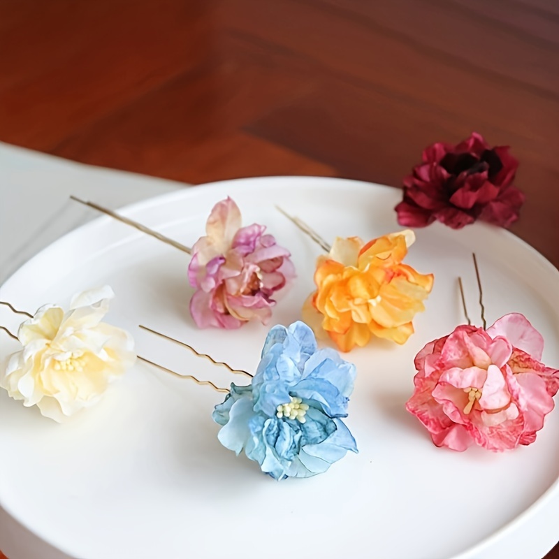 

2pcs Vintage Floral U-shaped Hairpins Set - Elegant Polyester Hair Clips For Traditional Dress & Accessories