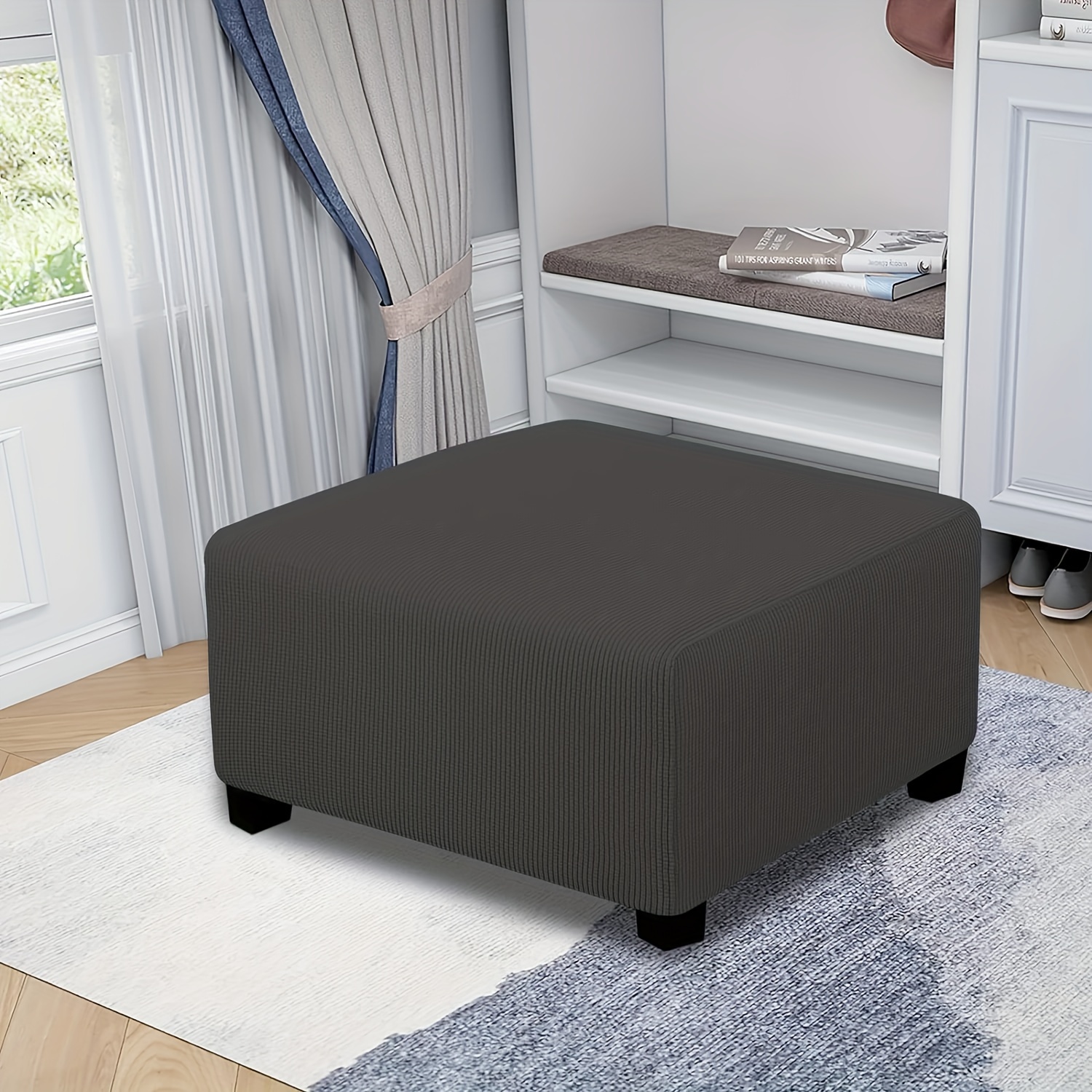 Housse De Pouf Rectangulaire Extensible Jacquard - Protection Élégante Pour Repose-Pieds - Blanc Gros