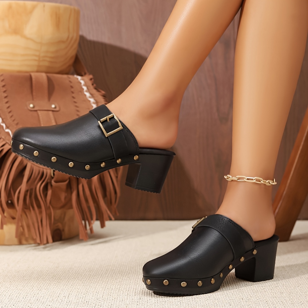 【U LAN】Round Toe Mule Amazon.com | Women's Summer Closed Toe Leather Mule Shoes