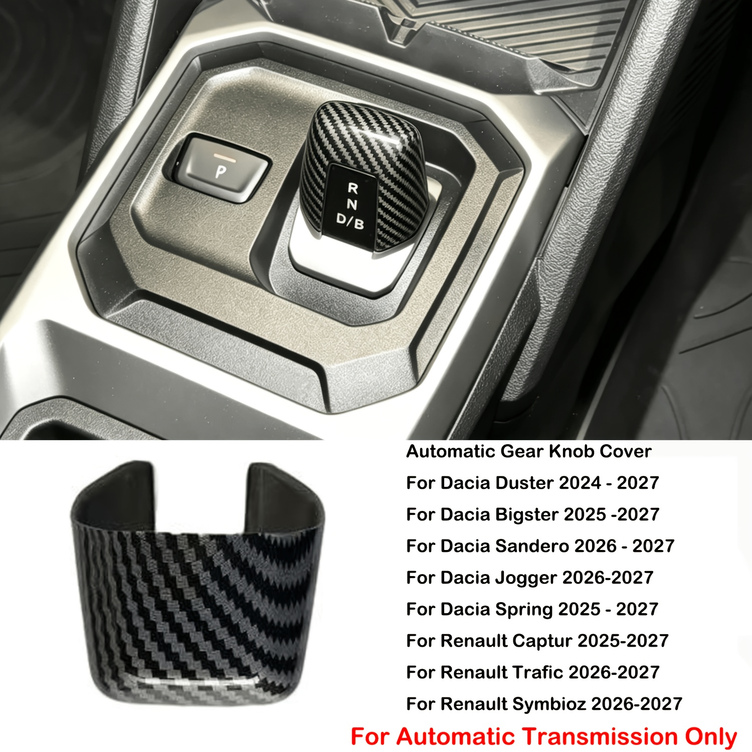 TEMU Carbon Fiber Pattern Gear Shifter Knob Cover Trim (automatic Transmission ) Fits For Duster 2024-2027/ For Spring 2025-2027/ For /jogger