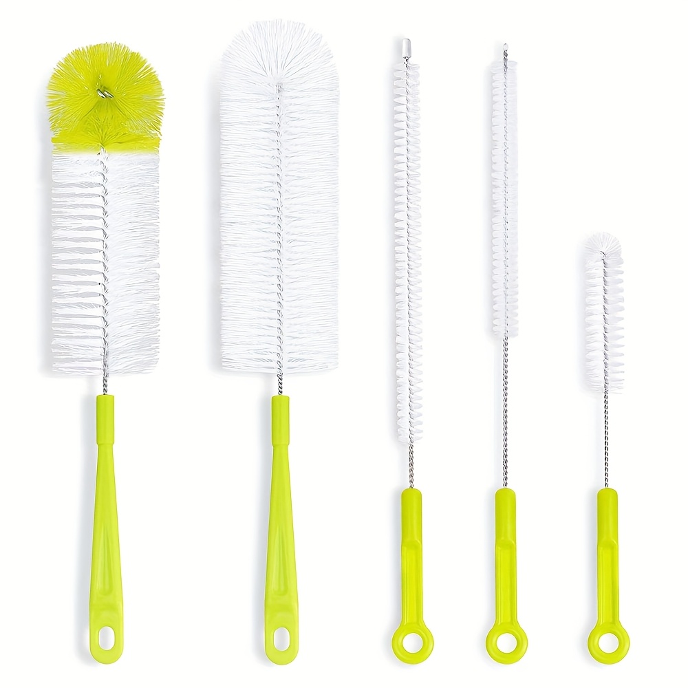 TEMU 5pcs Bottle Brush Set - Soft Portable Pvc Tube Cleaning Brushes With Plastic Handles For Beer Bottles, Cups & More