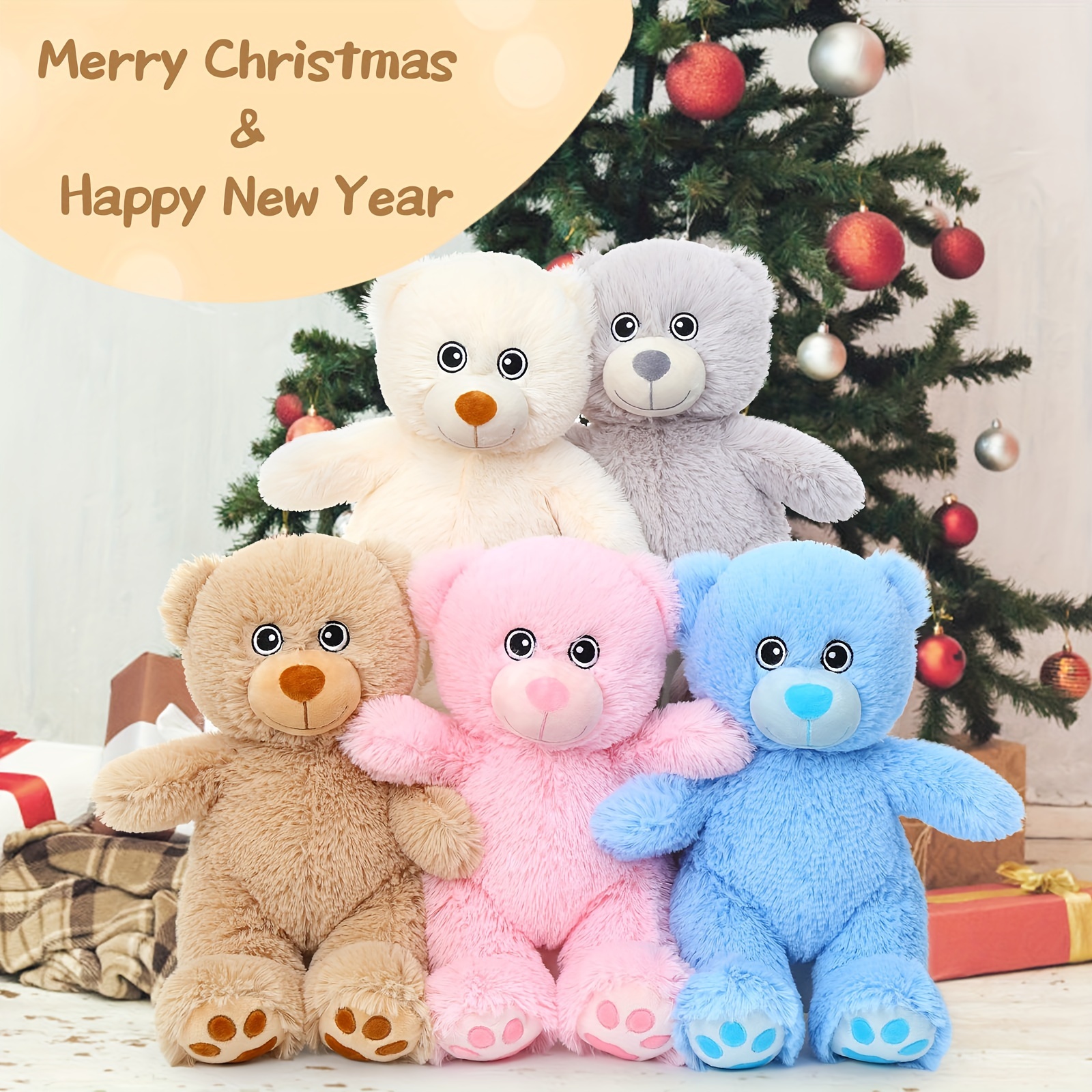 

Teddy Bears 5 Packs For Baby Shower - Small Teddy Bear Stuffed Animal Bulk 13", White, Blue, Pink, Light Brown, Grey - Stuffed Bear Plush Toy For Wedding Birthday Christmas Party Decorations