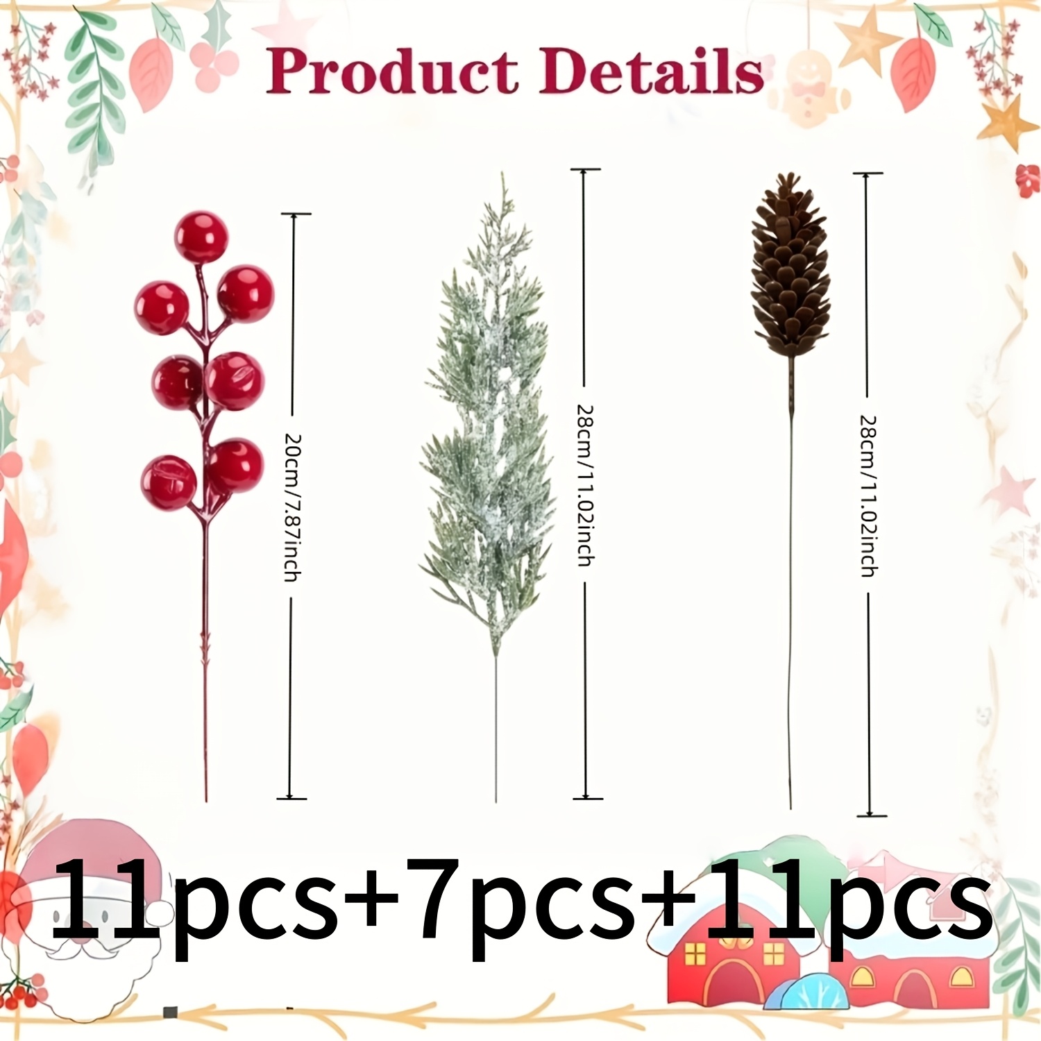TEMU 29pcs New Christmas Artificial Floral Arrangement Setâplastic Pine Cones, Red Berries With Norfolk Pine Branches, Suitable For Diy