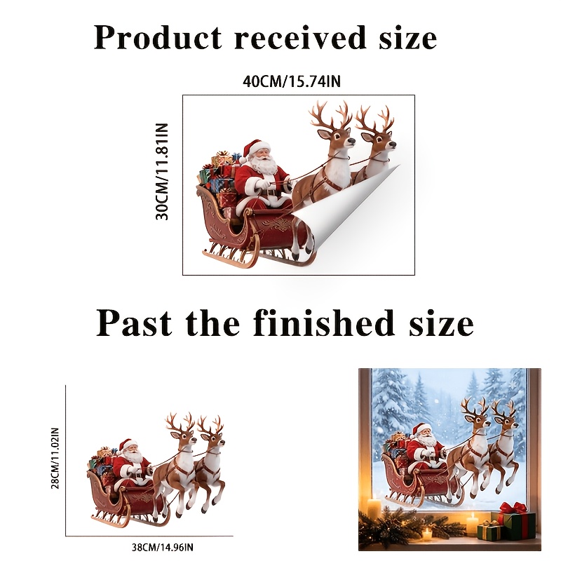 TEMU 2d Flat - 1pc Flat Static Window Cling, Sleigh Snow Scene Glue-free Removable Glass Decor, Reusable Christmas Holiday Window Ornament