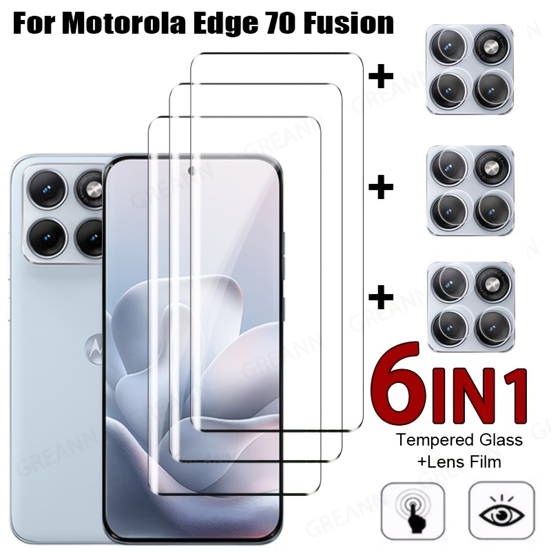 TEMU 6-sheet (3 3)pcs For Motorola Edge 70 Fusion 3pcs 3d Curved Full Screen Tempered Glass Film, Including 3pcs Camera Lens Protective Films