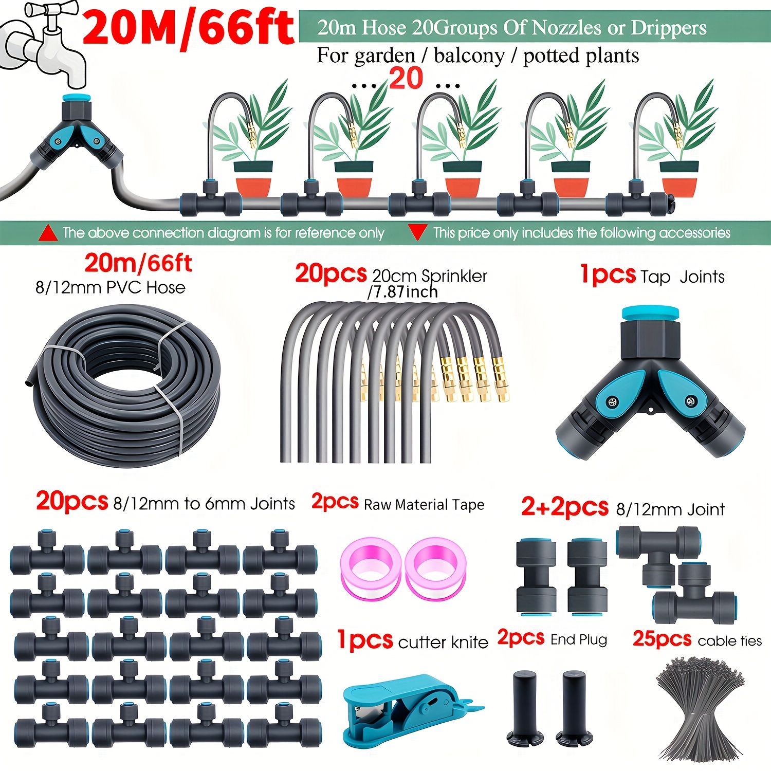 E-shop Flexibles Messing Verstellbares Sprühset Grau 3/8"PE Schlauch Schnellkupplung Kühlung Entfetter Bewässerungssystem für den Garten