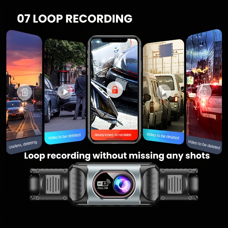 360 panoramic dash cam 1080p hd recording 3 4 channel front 1080p rear   720p 3 5     in wi fi for smartphone connection   motion detection parking surveillance and 24h loop recording Product details 8