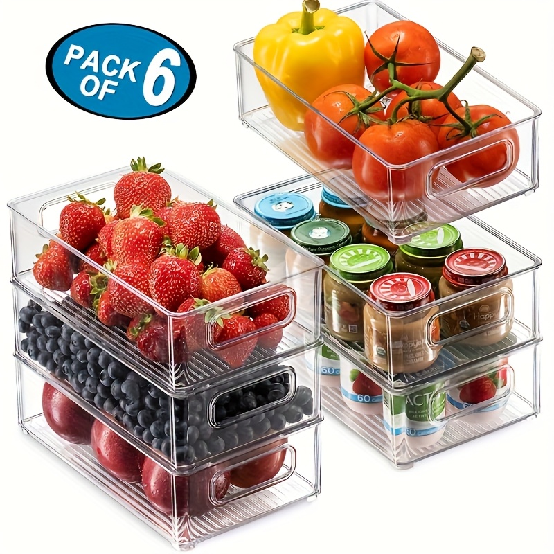 6pcs clear stackable refrigerator storage containers   plastic organizers with transparent lids space saving   for fridge pantry kitchen   fruits vegetables snacks   pantry organization sleek container design 0