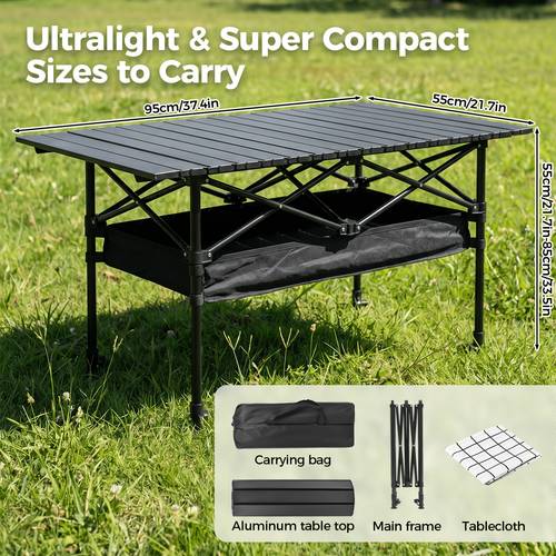 folding camping table outdoor folding camping table with mesh storage bag and carrying bag portable aluminum for indoor outdoor camping beach backyard patio picnic easy to store