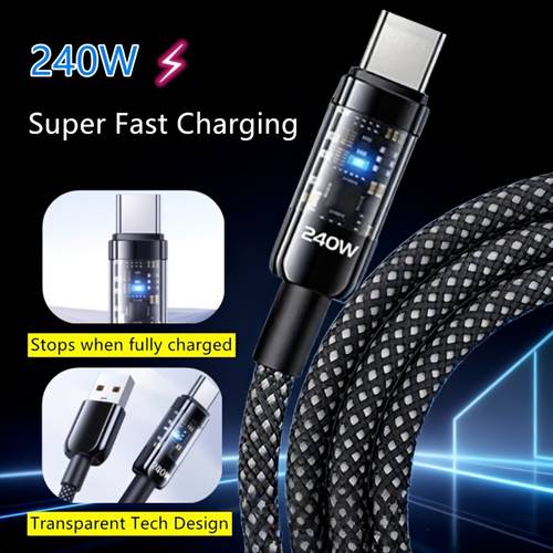 item picture 240w glow in light up fast charging cord auto shut off type c braided for samsung oppo