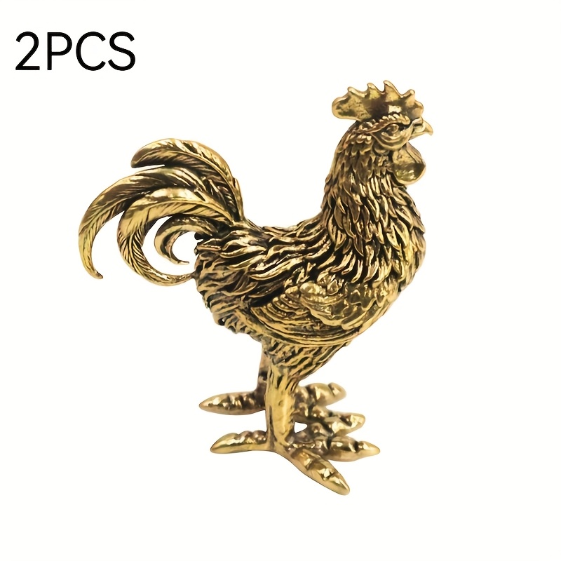 TEMU Collectible Figurines, 2 Seasonal Brass Pure Zodiac Rooster Figurines For Home Decor, Suitable For Tabletop Tea Ceremonies, No Electricity Required