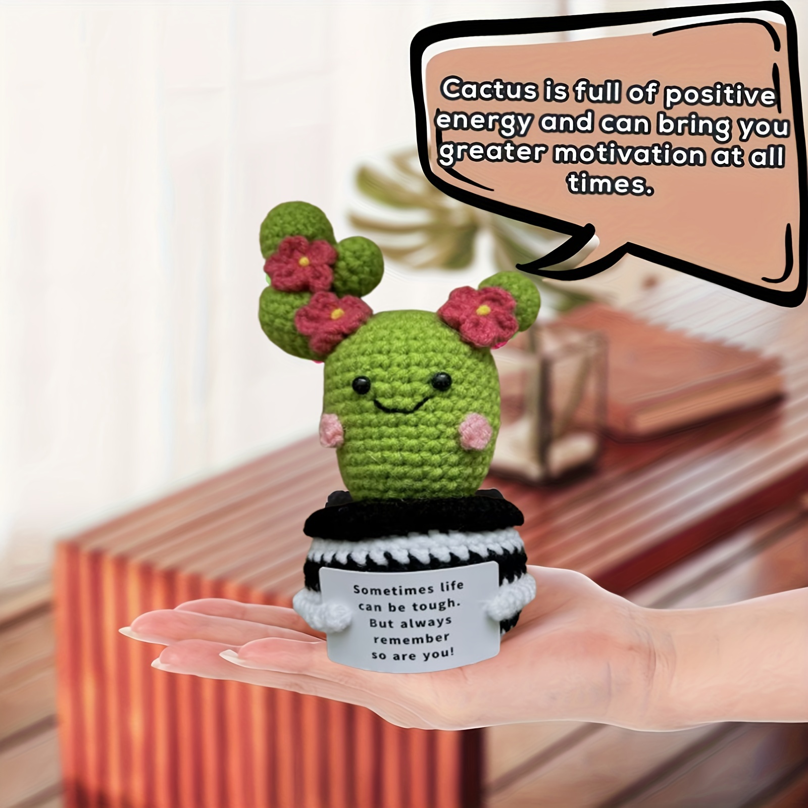 

Charming 6.3" Crochet Cactus Doll With Positive Energy Card - Green Knitted Plant Decor, Perfect For Party Favors & Birthday Gifts, Suitable For Ages 14+