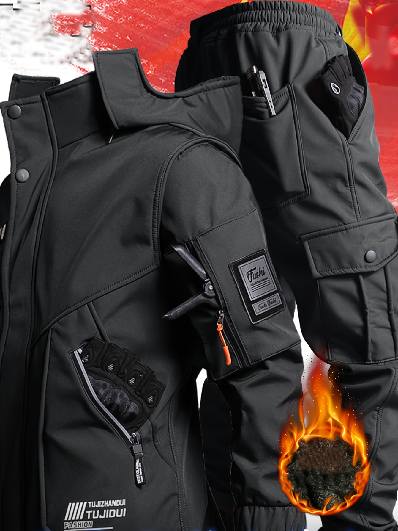 Men's Padded Winter Suit Hooded Jacket and Trousers