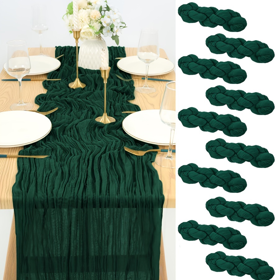 

10pc Dark Green Table Runners - Perfect For Thanksgiving, Weddings, Or Romantic Boho Decor - Made Of Soft Polyester