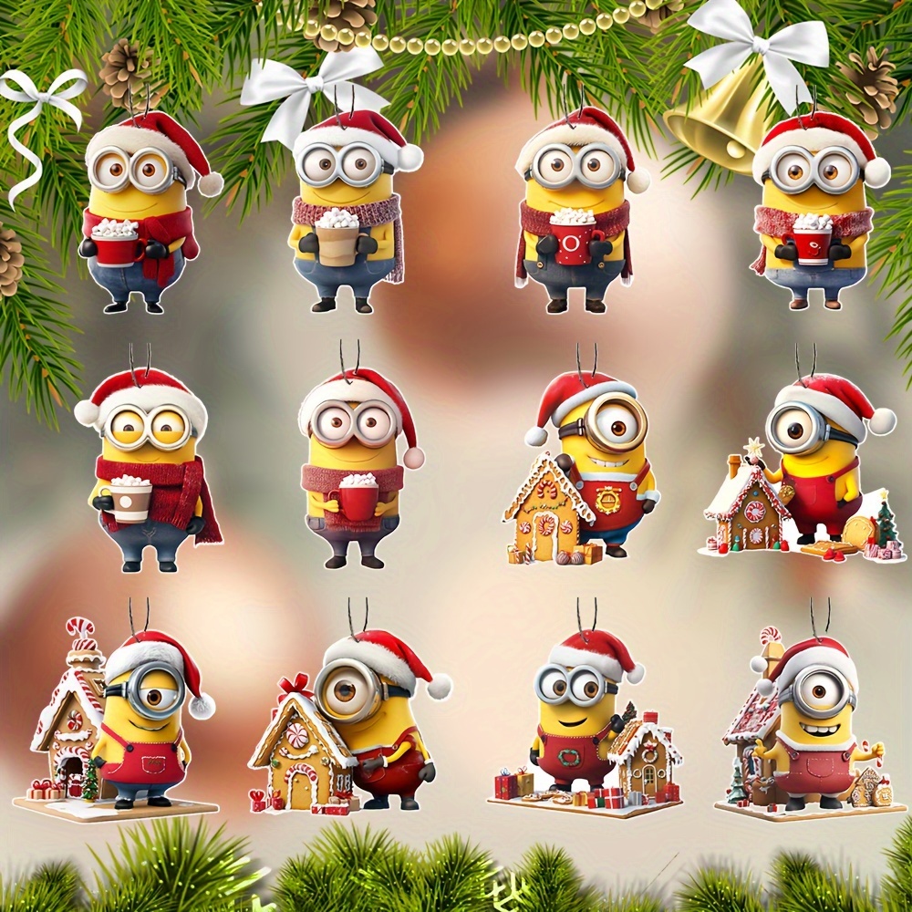 

12pcs Minions Christmas Ornaments - Wooden Hanging Decorations For Christmas Trees, Home, Room, And Party Decor - Handcrafted, , , , And Fun For The