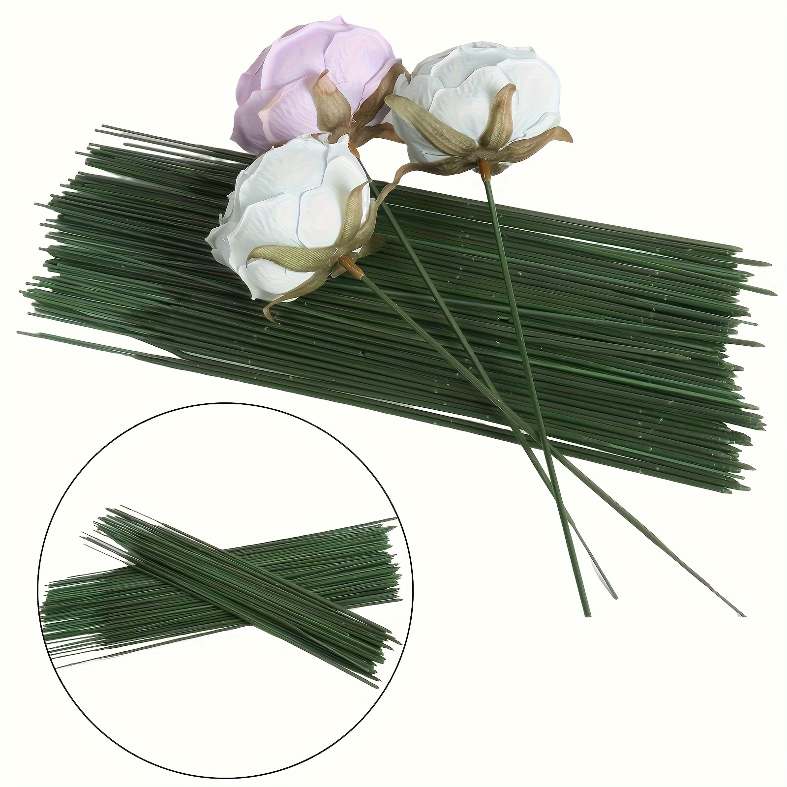 

100pcs Artificial Flower Stems Flexible Bendable Iron Wire Sticks For Diy Floral Arrangements, Wedding Bouquets, And Craft Projects - Plastic Material