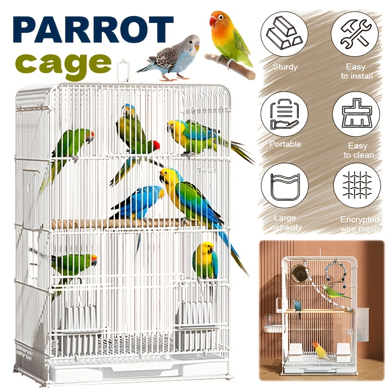 TEMU Multi Functional Parrot Cage - Villa Bird Cage, 3-story Spacious, Detachable Base Suitable For Birds - Durable White , Castle Style Structure, Sturdy Structure