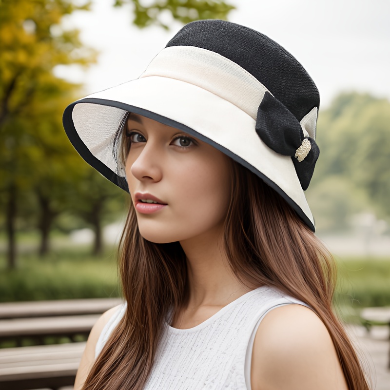 Elegant Bow Sunscreen Bucket Hat Trendy Wide Brim Color - Temu