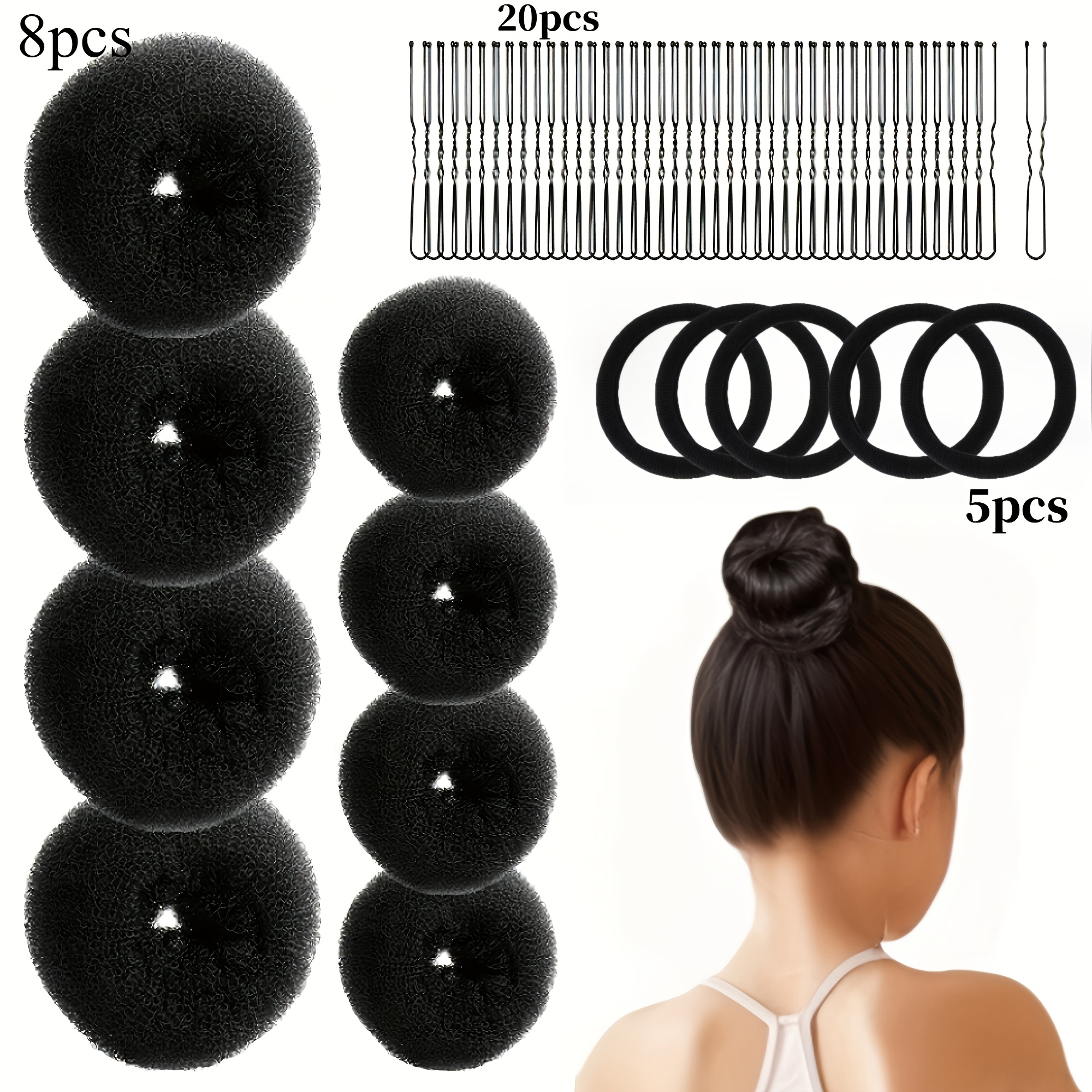 TEMU 33pcs Donut Bun Makers | Ballet Bun Makers, Stocking Bun Makers, Bun Tools, Elegant Nylon Women's Styling Tools