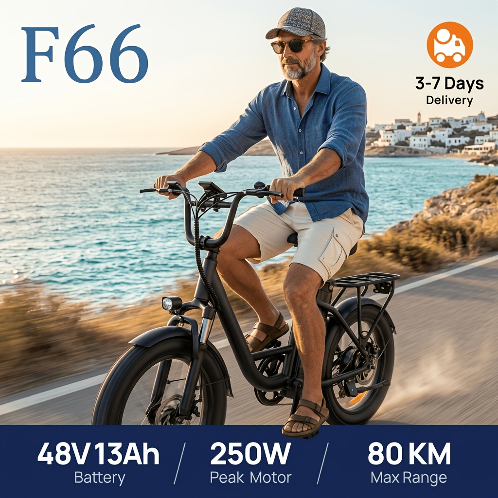 TEMU F66 All Season Electric Bike 48v 13ah Battery 250w High Motor 20 Inch Tires 3 Smart Colorful Lcd High Strength Frame For Snow Sand City And