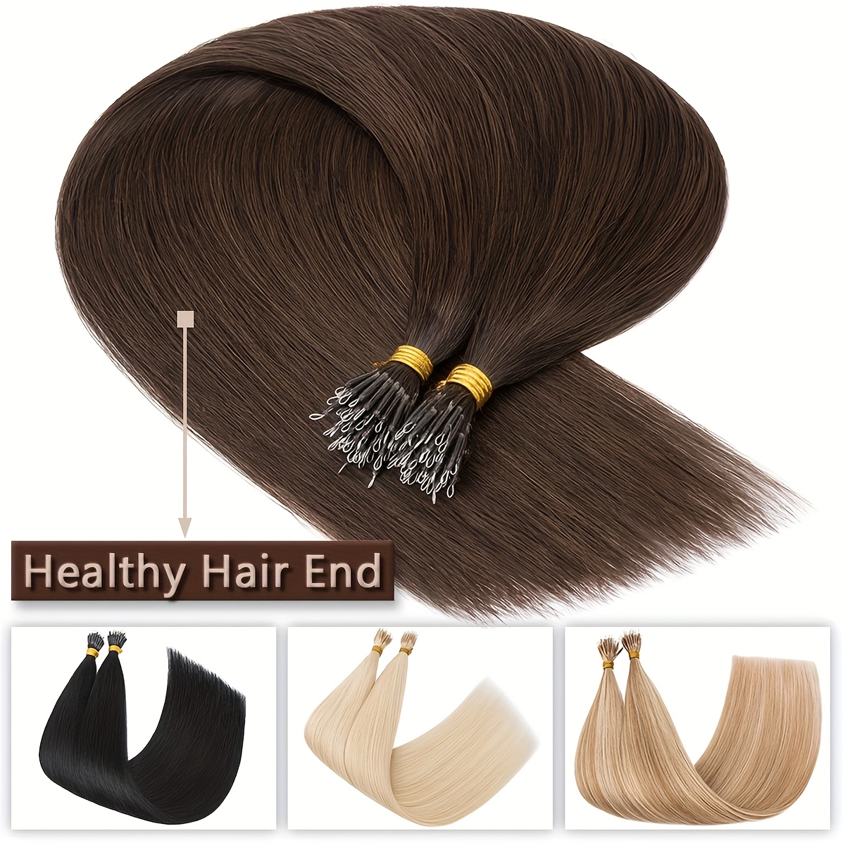 0 7g strand nano rings human hair extensions 50pcs micro links hair nano bead prebonded straight blonde hair details 2