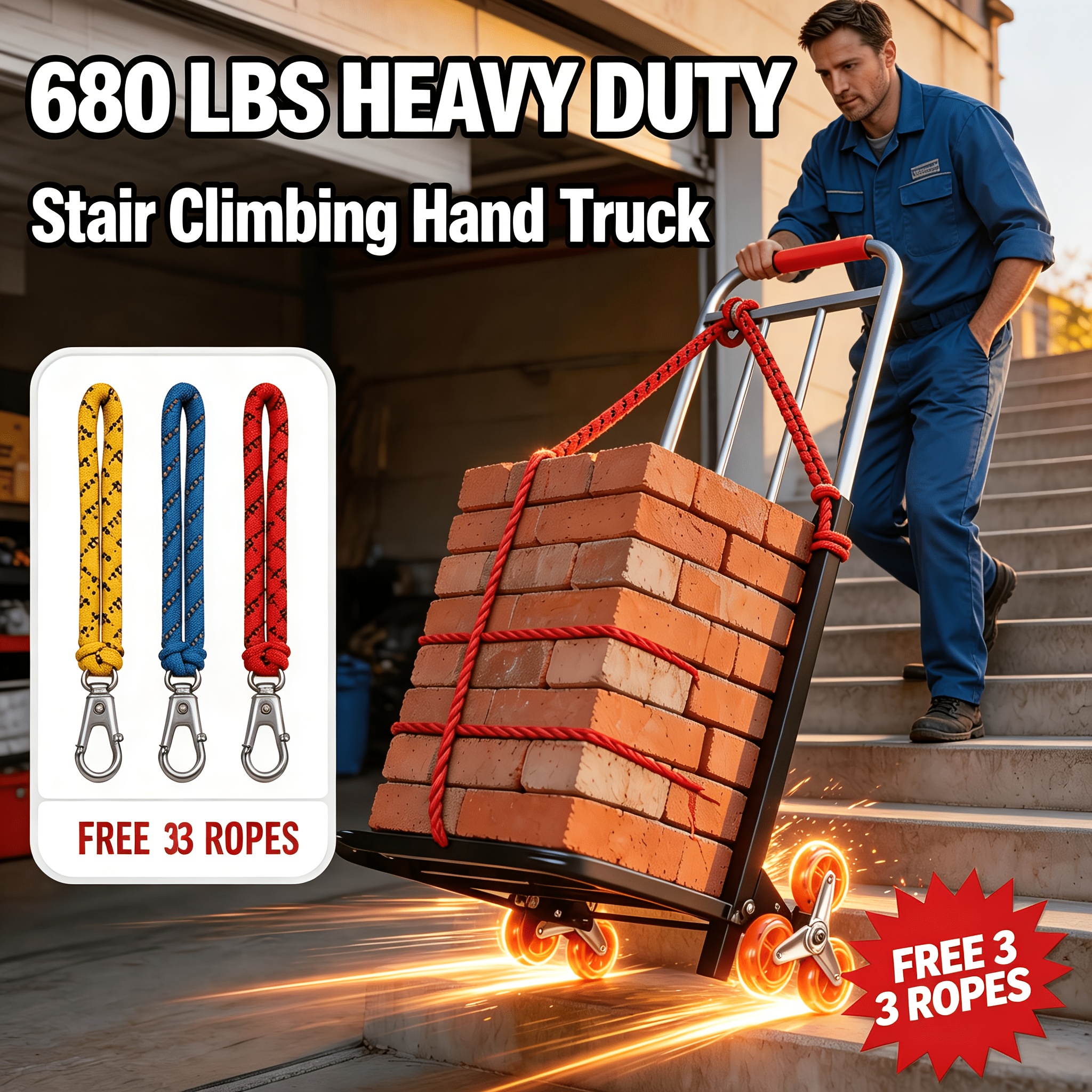 TEMU 680lbs Capacity Foldable Hand Truck Dolly, Heavy Duty 28mm Portable Moving Cart With Bungee Cords, Silent Rubber Wheels Collapsible Utility
