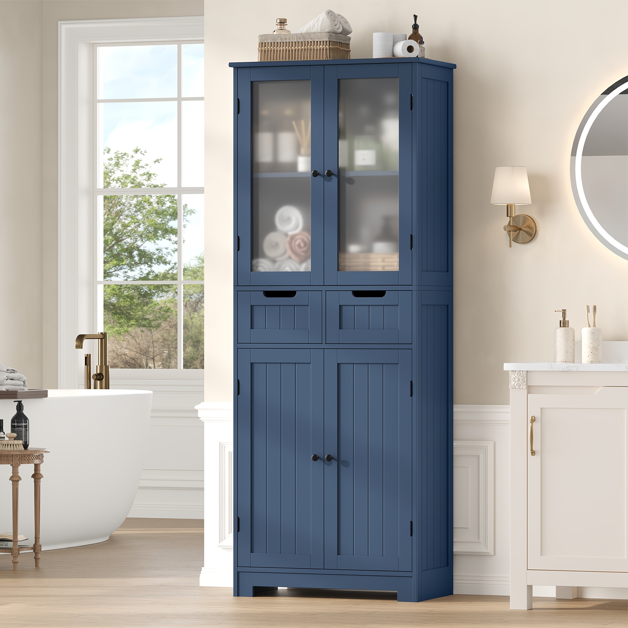 Kealive 170cm Tall Bathroom Cabinet, Kitchen Pantry Cupboard With 2 Drawers And For Hallway, Bedroom, Living Room, Kitchen, 60 X 30 X 170cm, Blue