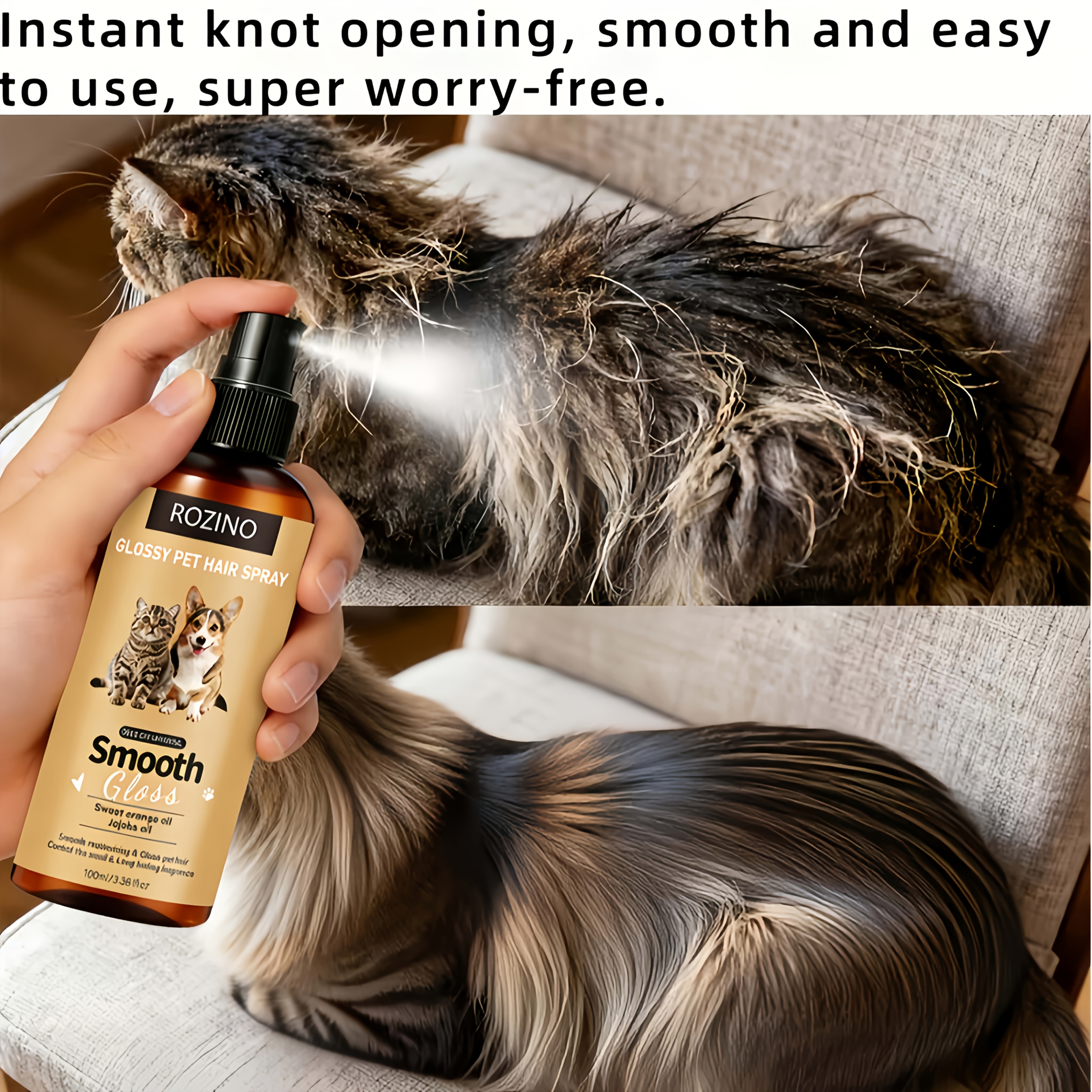 TEMU Rozino 3.38 Quick-dry Non-washable Instant Detangler Spray Suitable For , Fast-acting Frizz Hair Conditioner For Long/short Hair, Suitable For