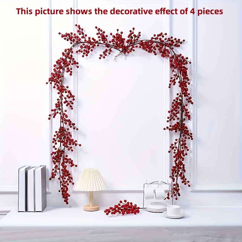 

1pc 55 Inches Red Berry Rattan, Artificial Red Holly Fruit Hanging Rattan, Suitable For Chinese New Year Spring Festival Home Indoor Hanging Decoration