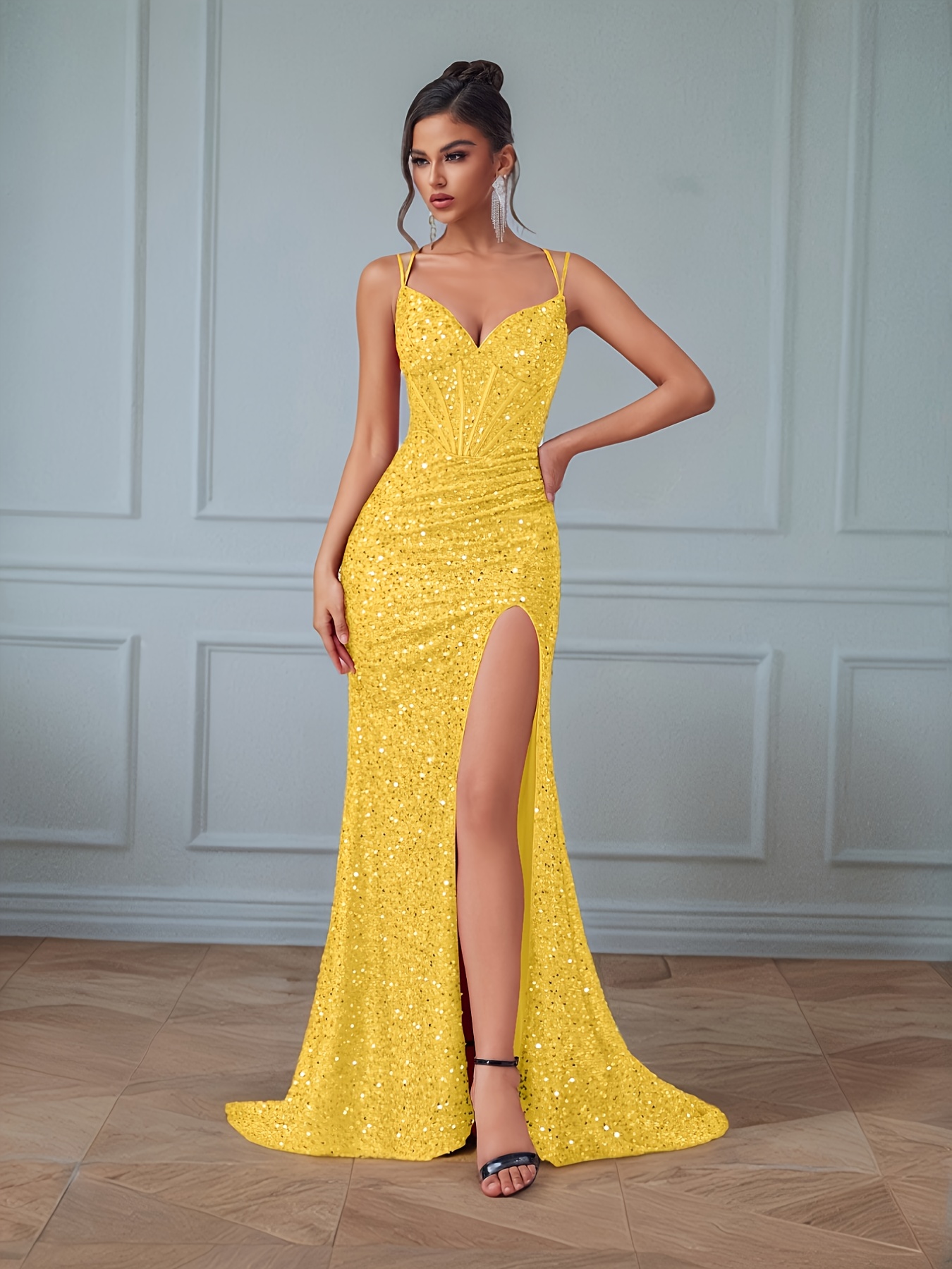 sachin and babi light blue dress Vneck Midi Champagne Formal Dress for Wedding Guest  Rosymae