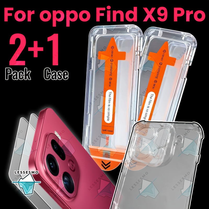 TEMU Easy-install For Oppo Find X9 Pro Screen Protector [2 1] 2pack Hd Dust-free Kit 9h Tempered Glass   1pack Tpu Bumper Transparent Case [support