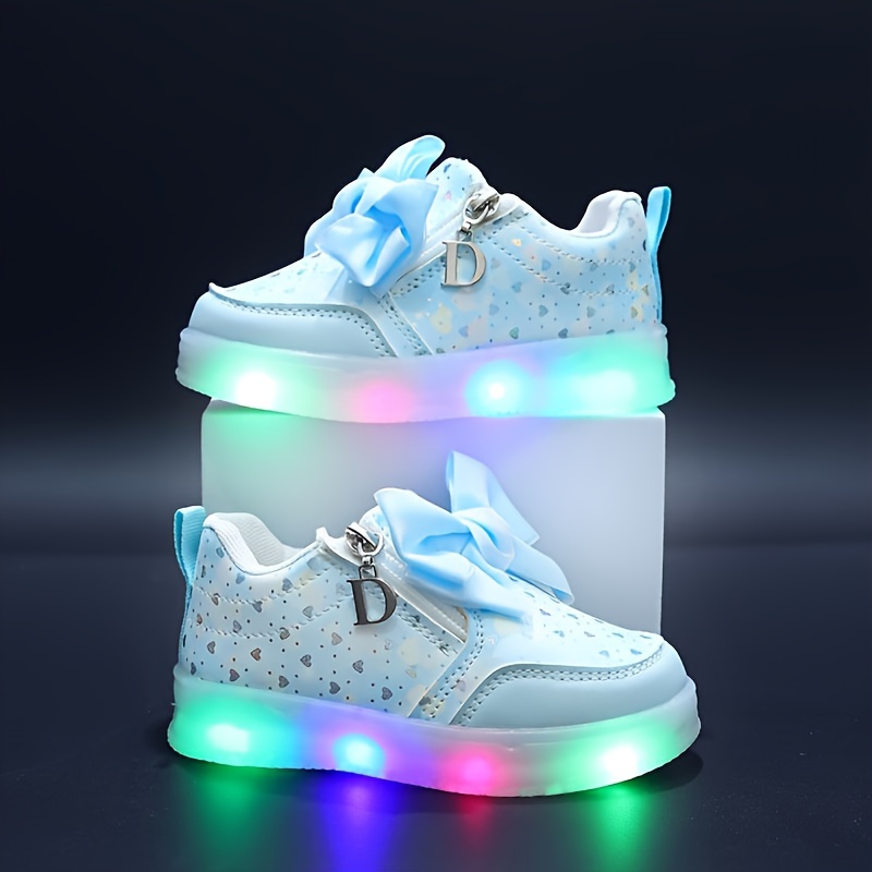 Zapatillas LED para Niñas con Luces de y de Cordones Parte en  Cuero Ecológico Antideslizante Multicolor
